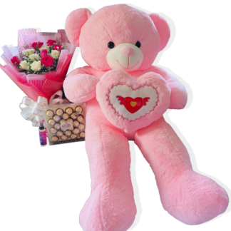 A Hug From Me A bouquet of Roses, Life-Sized Teddy, Box of Chocolate, and Perfume